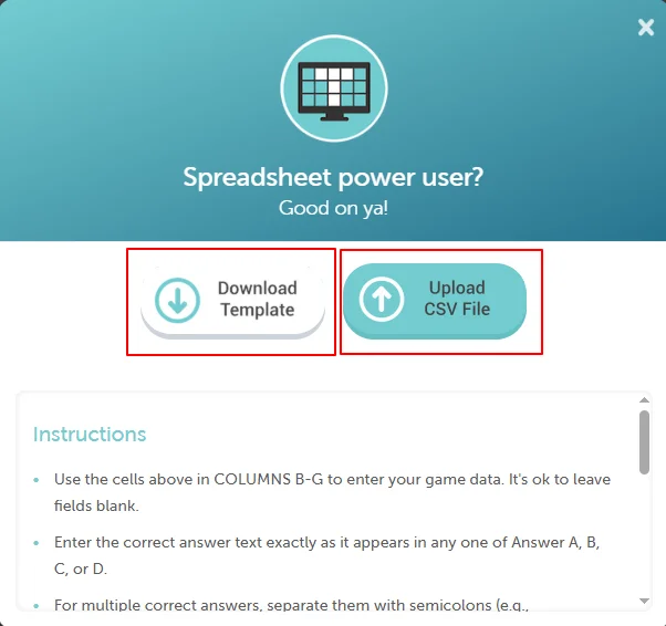 Upload Questions via Spreadsheet