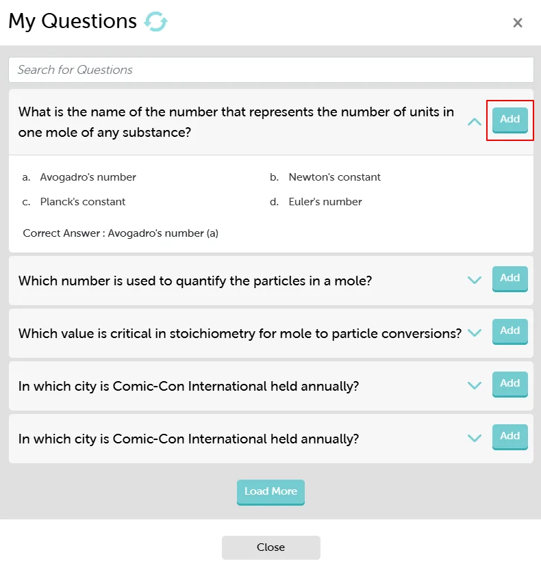 Add Questions From the Library
