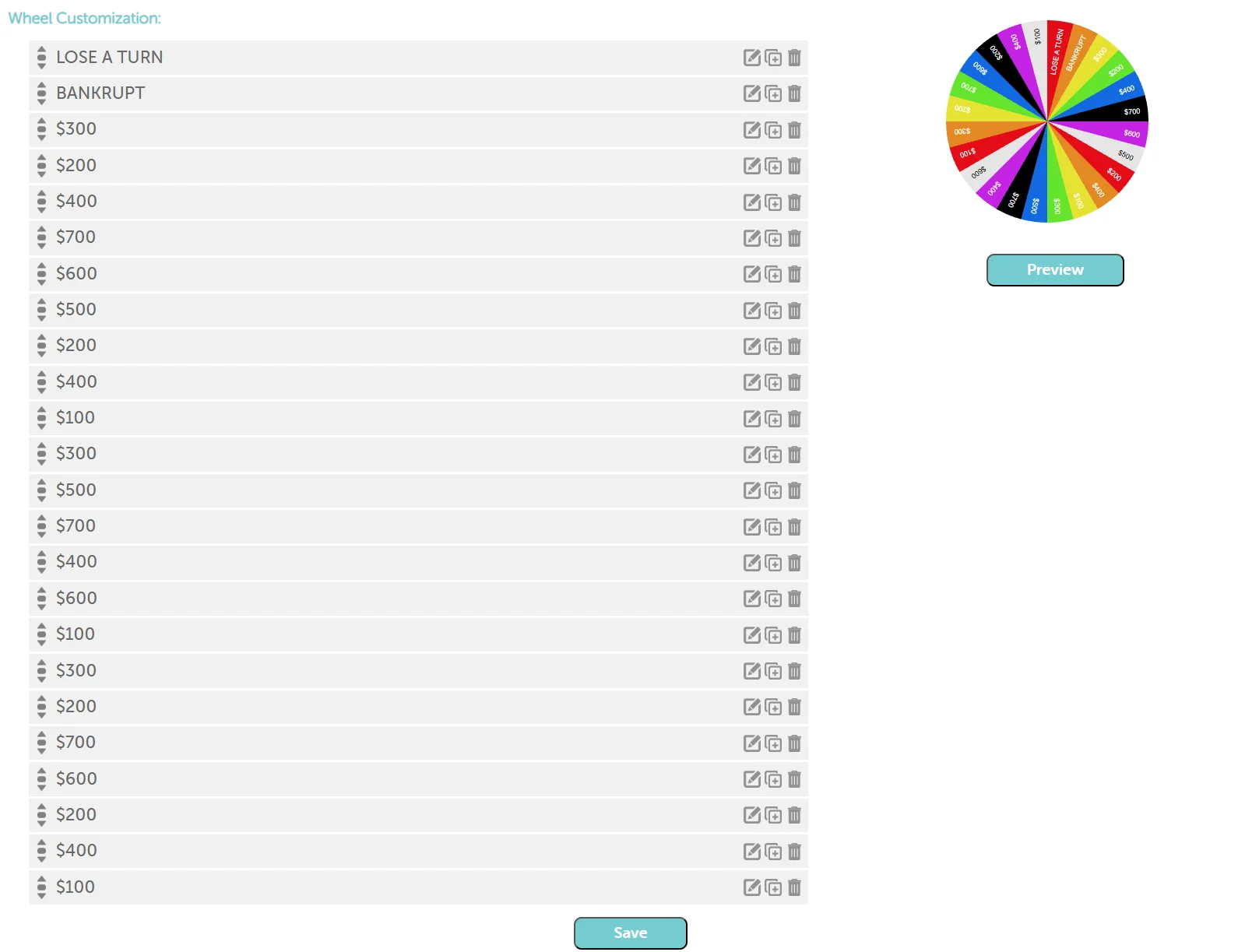 Customized Wheel Game with Applied Settings