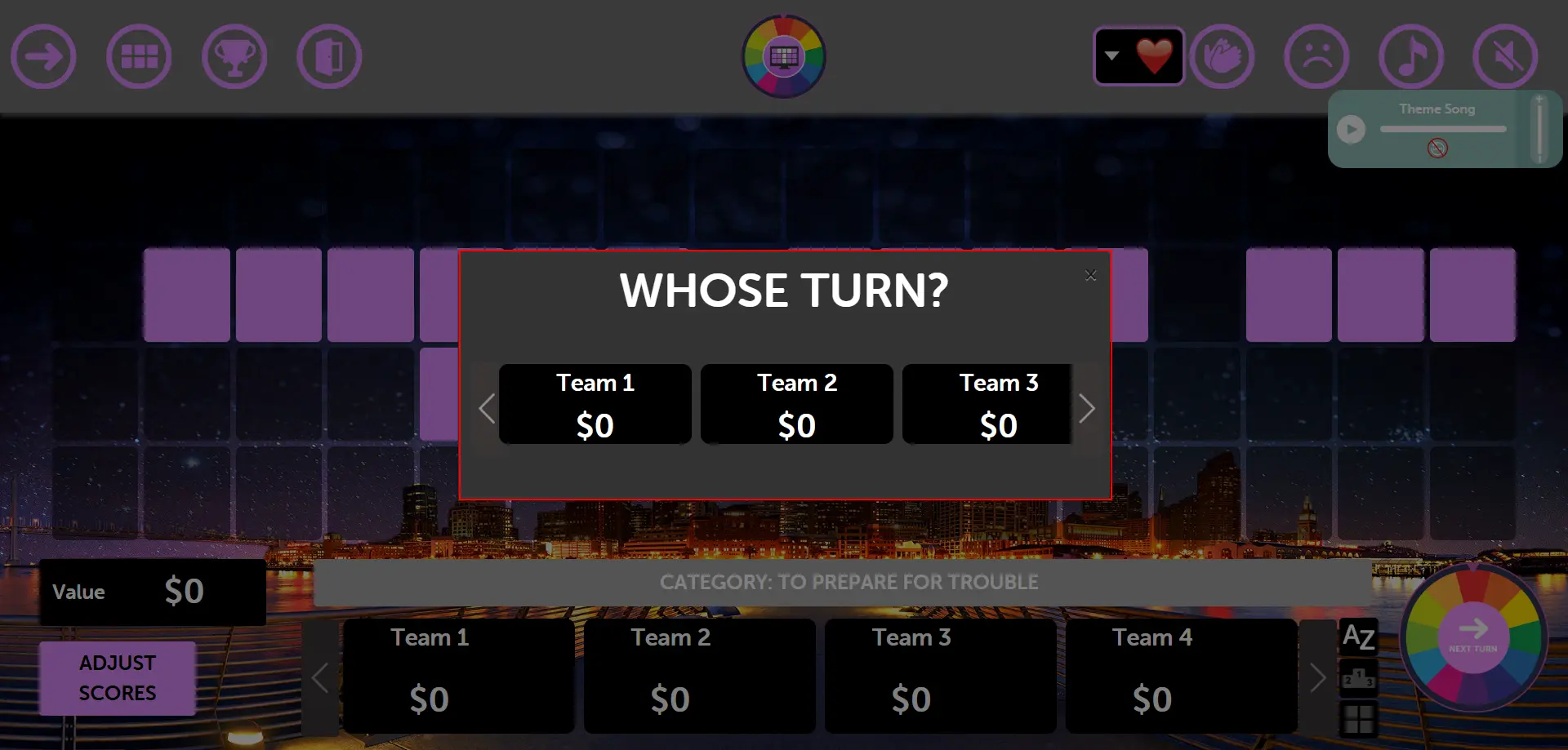 Wheel Basic Mode - Team Selection Modal