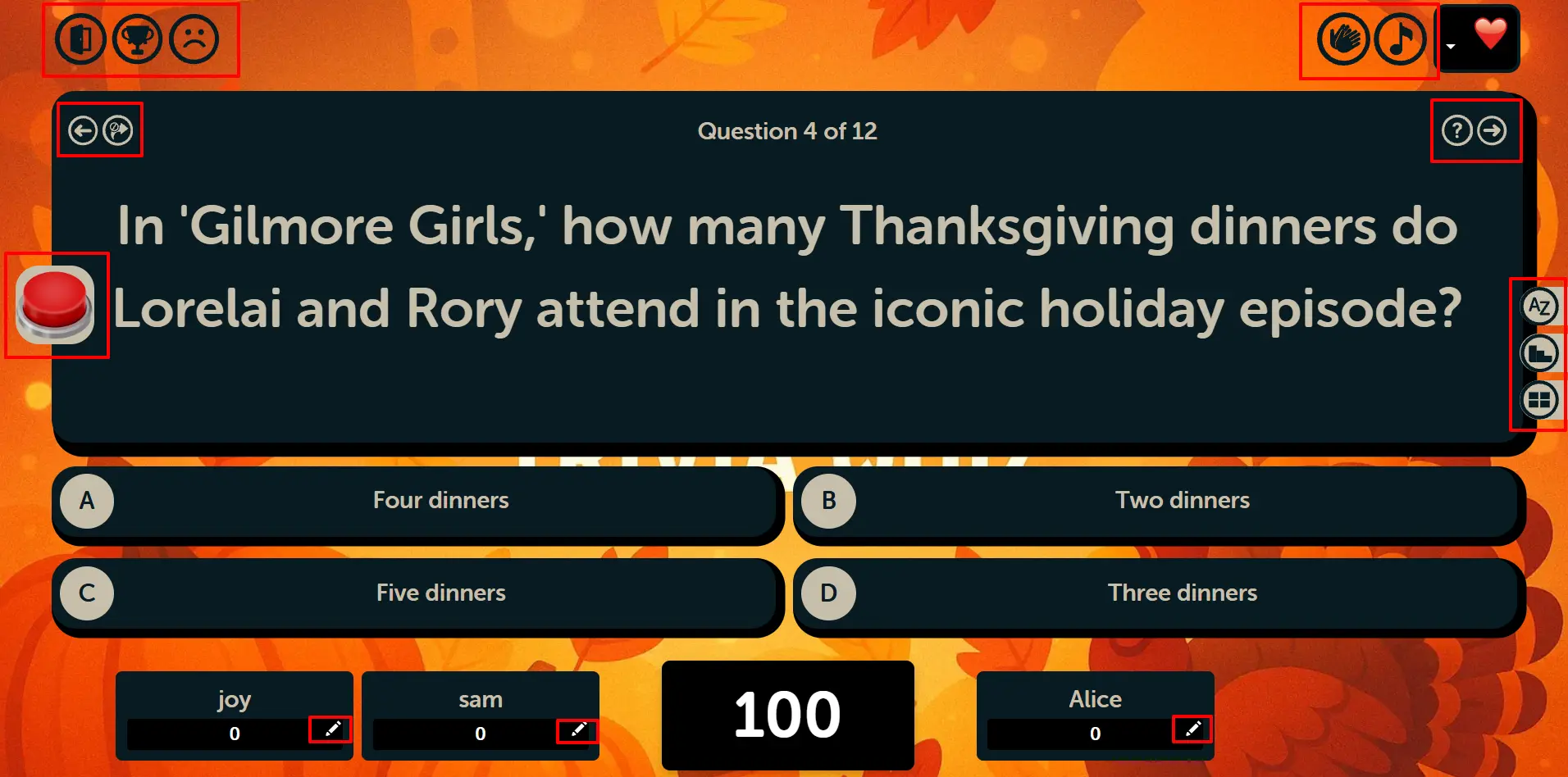 Basic Buzz Mode - Play Screen with Buzzer Status