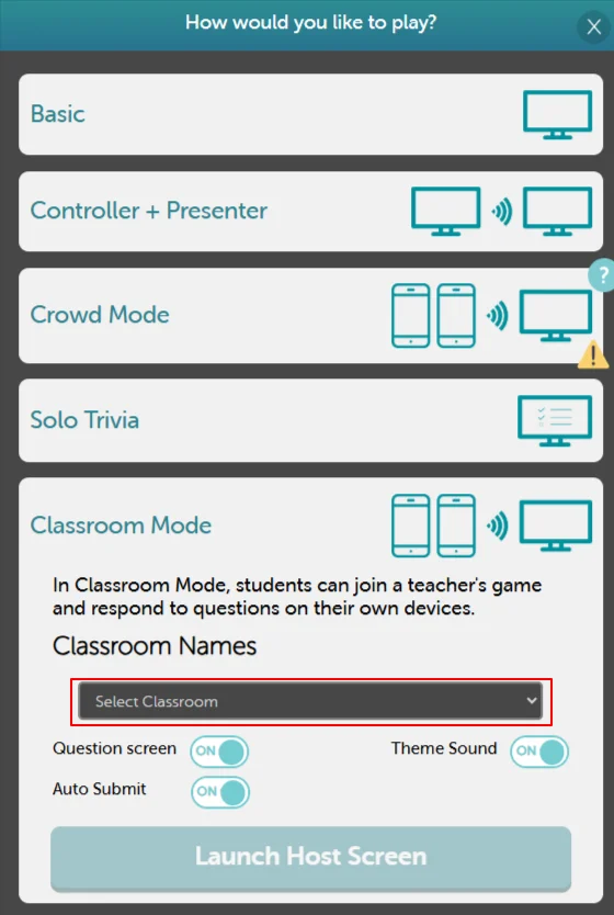 Classroom Mode - Select Classroom