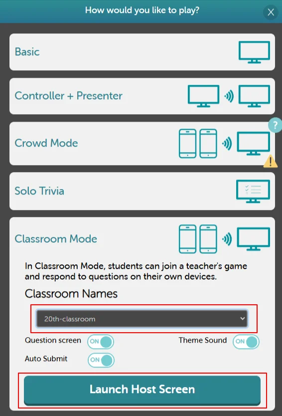 Classroom Mode - Settings