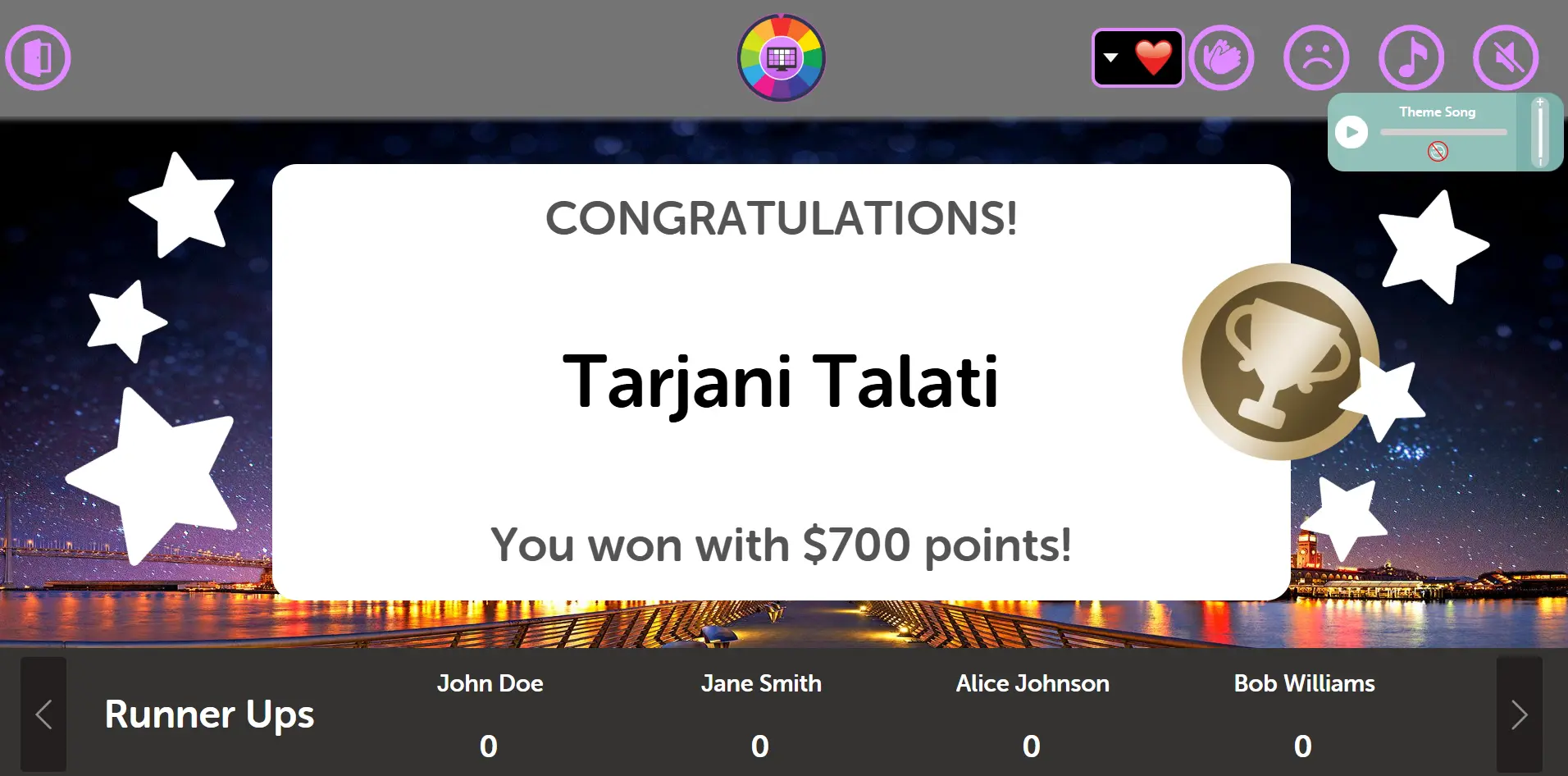 Classroom Mode - Winner Screen with Educational Results