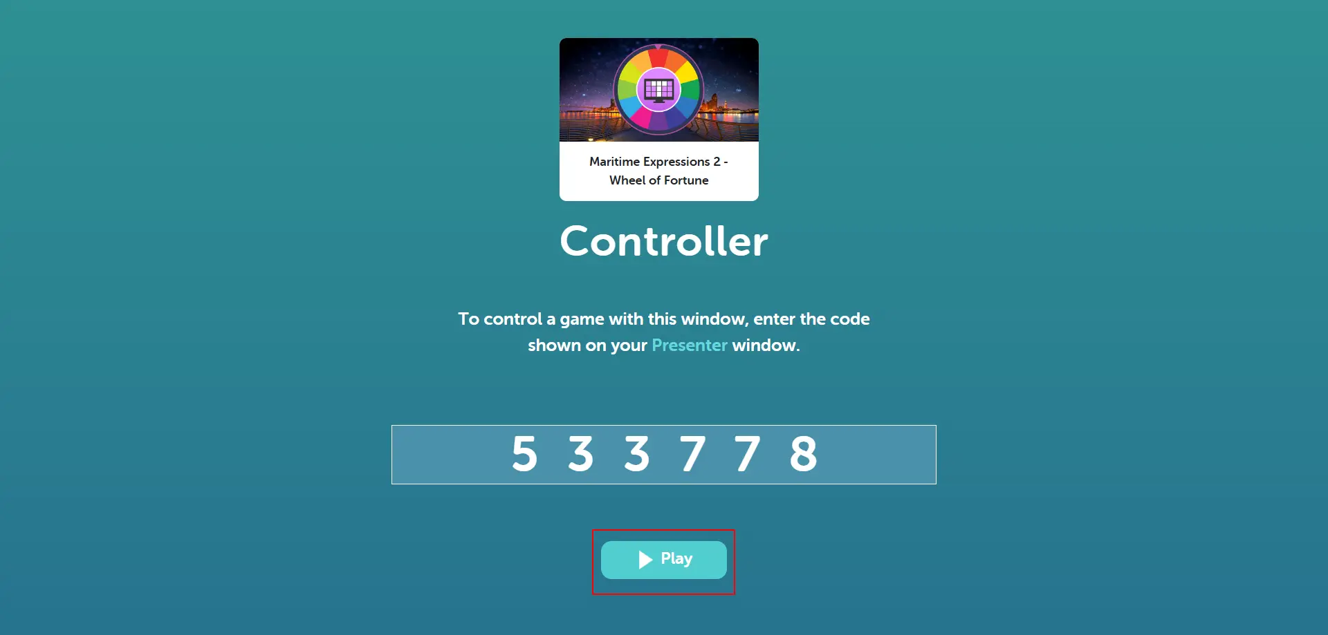 Wheel Controller-Presenter Mode - Controller Code Entry