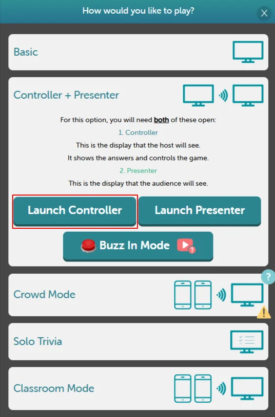 Controller Mode - Host Screen