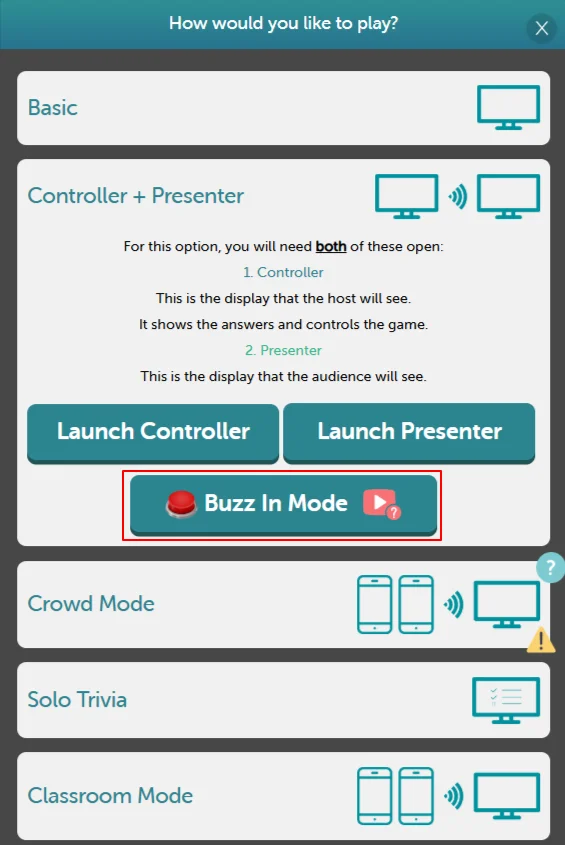 Controller + Presenter Buzz mode - Controller Setup
