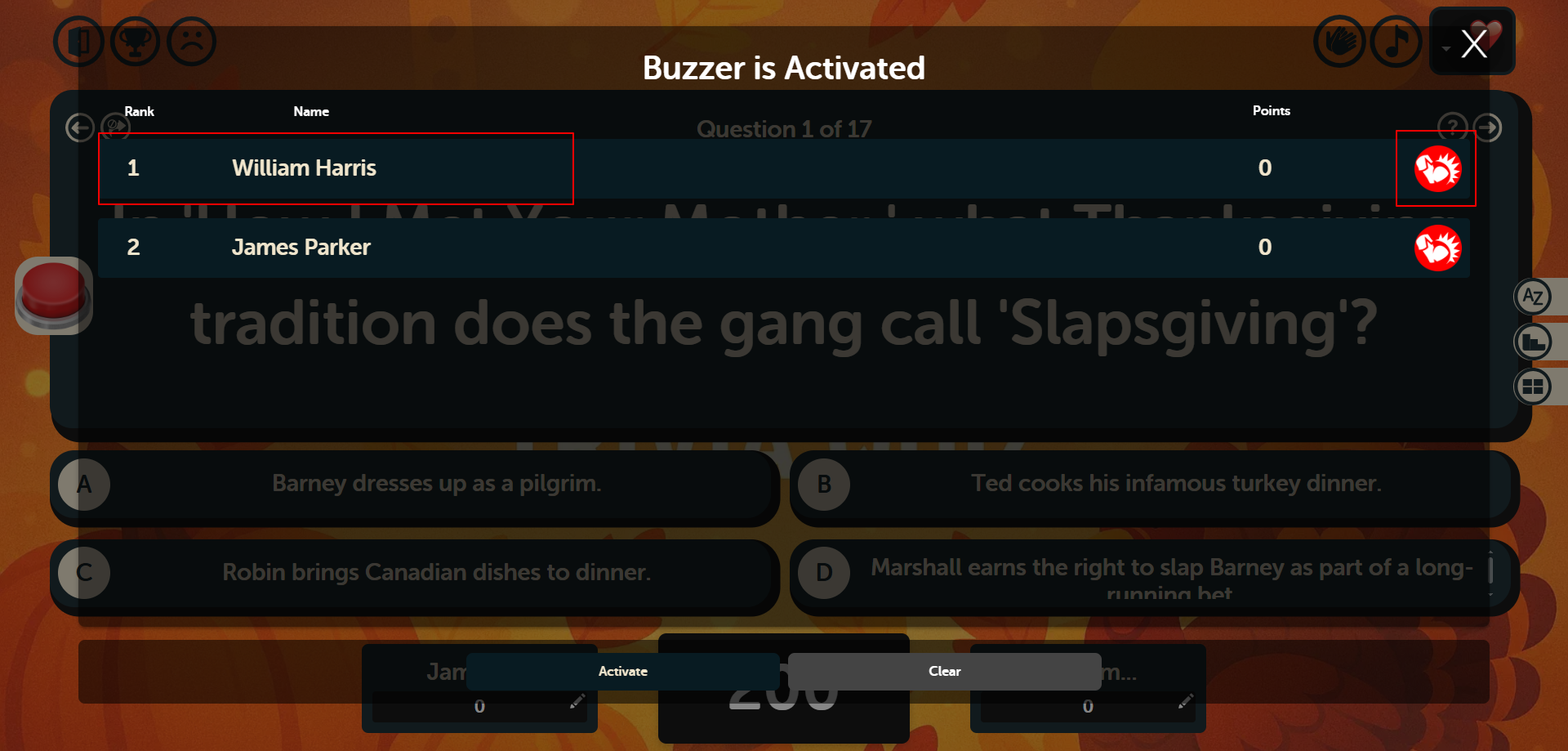 Buzzer Status Panel - Shows participants who buzzed in
