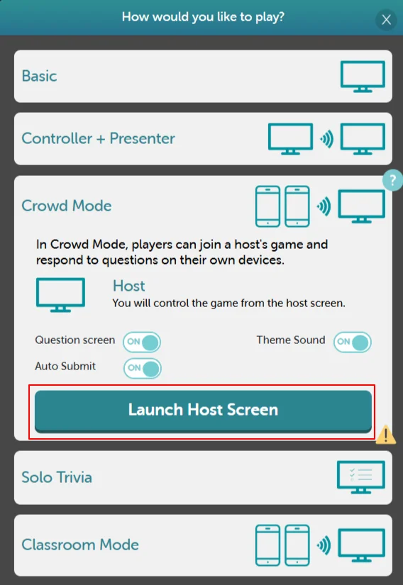 Crowd Mode - Host Screen Setup