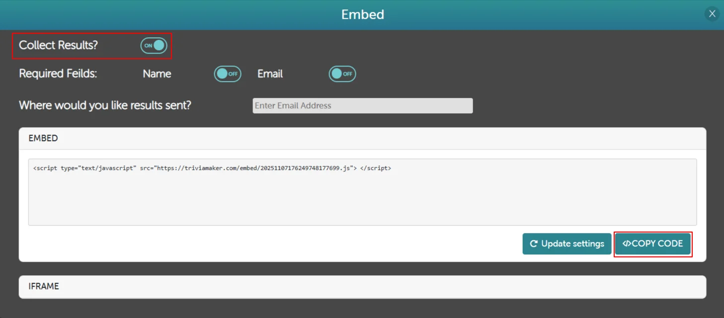 Embed Mode - Copy Embed Code