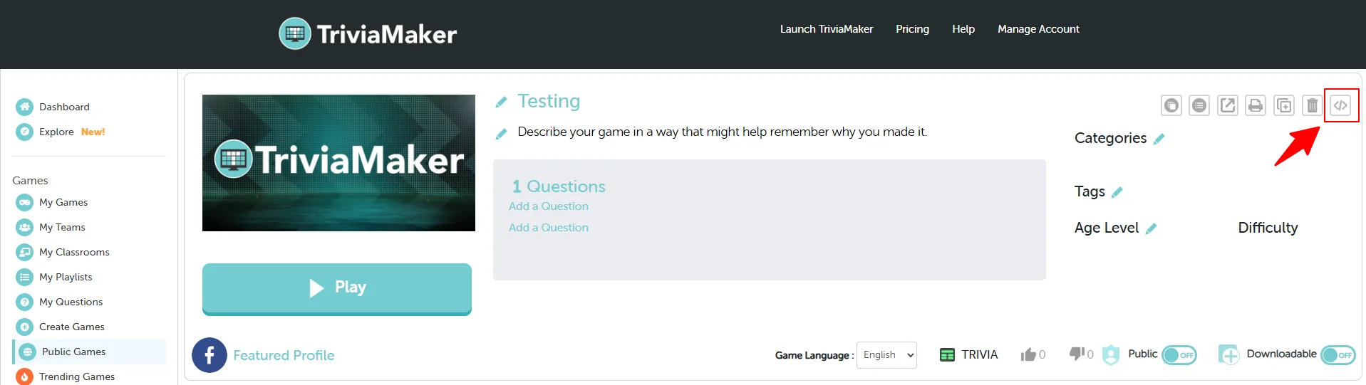 Embed Mode - Main Button