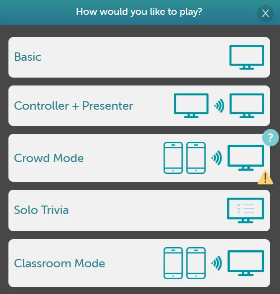Game Play Popup - Select Game Mode