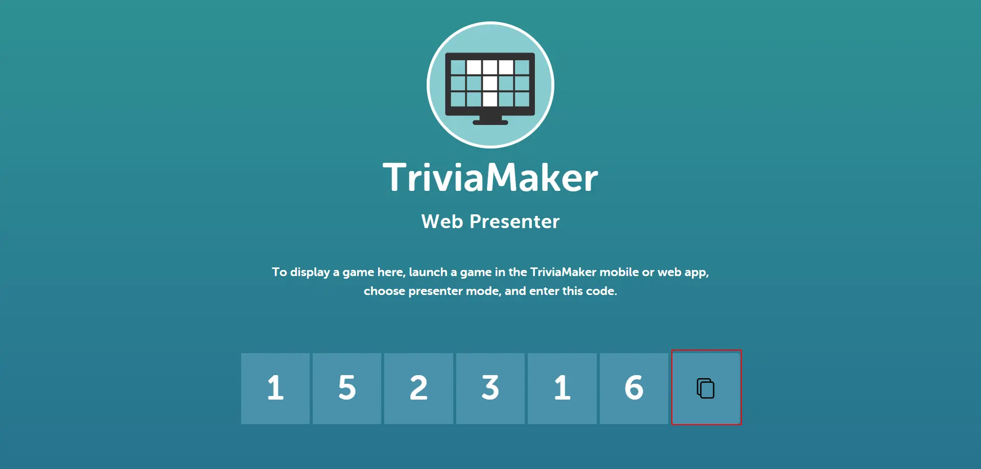 Presenter Screen - Audience Display with Game Code