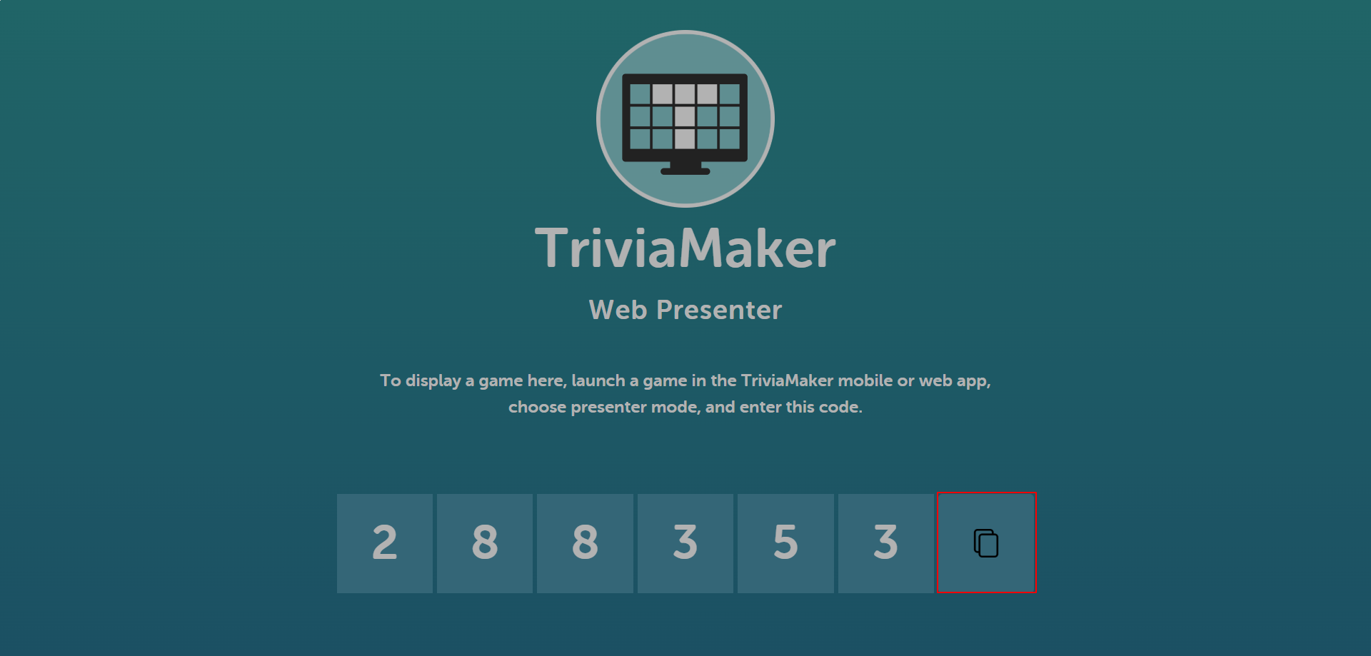 Presenter Screen - Audience Display with Game Code
