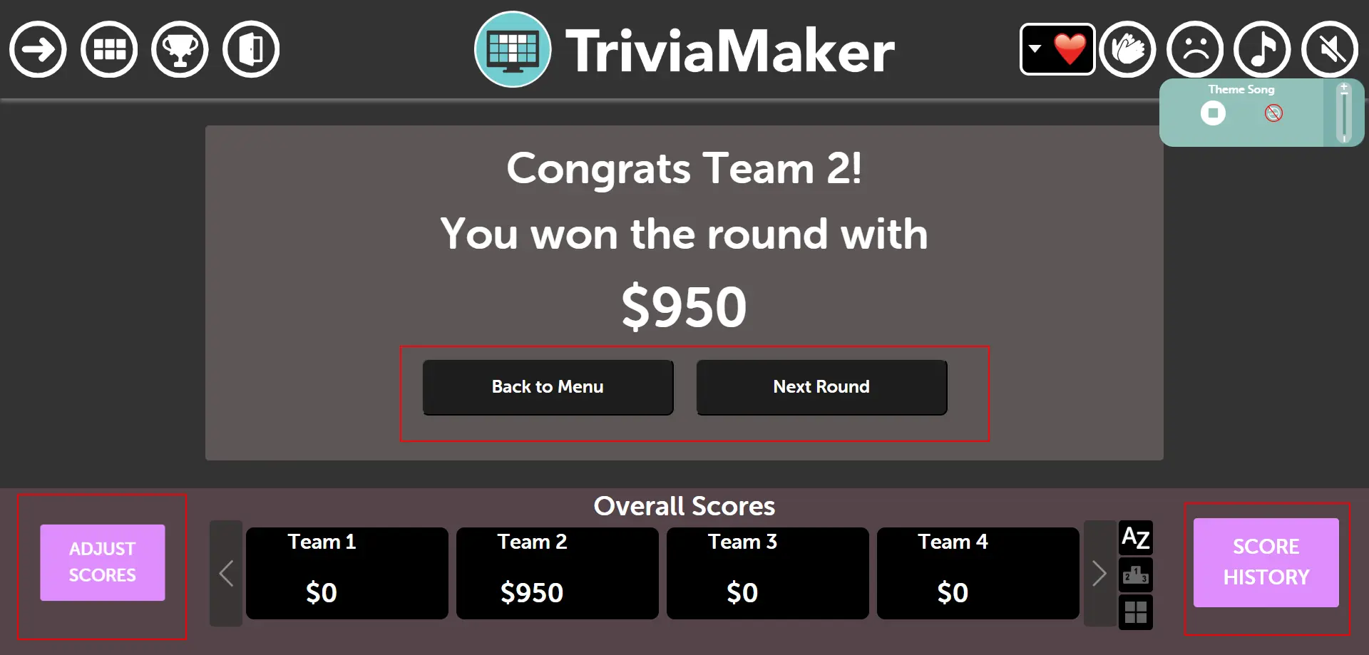 Wheel Controller-Presenter Mode - Controller Round Winner Screen