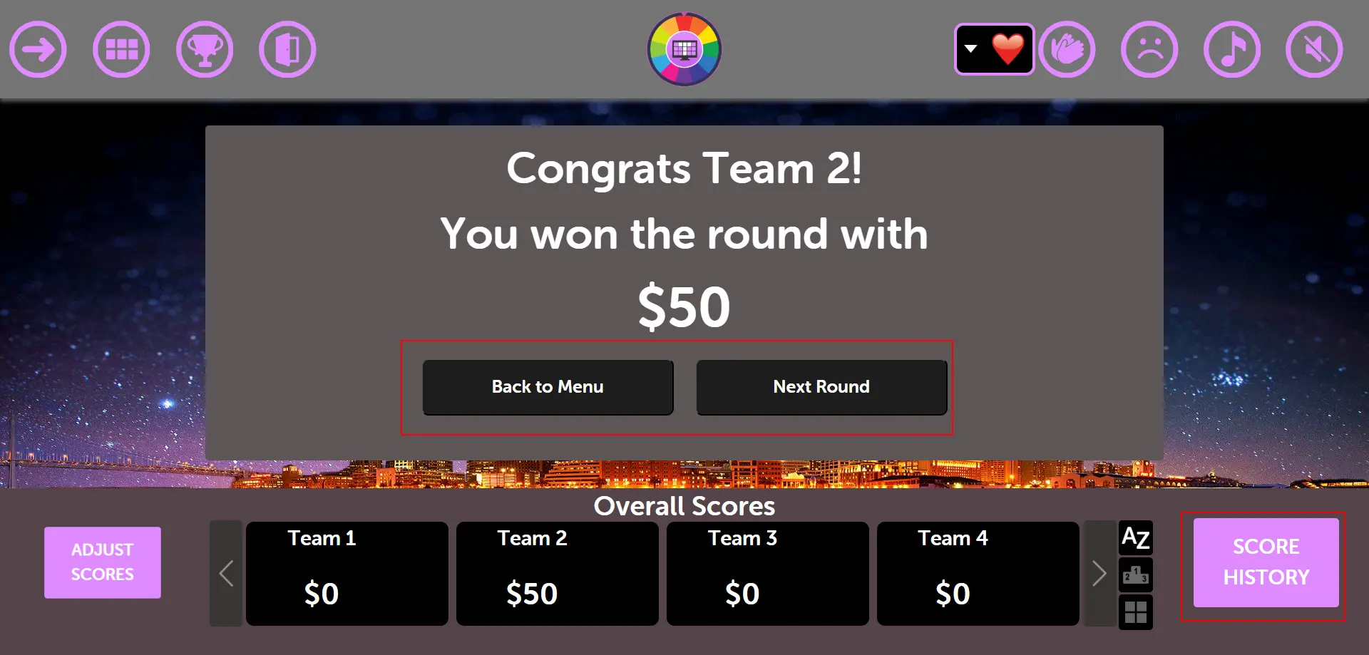Wheel Basic Mode - Round Winner Screen