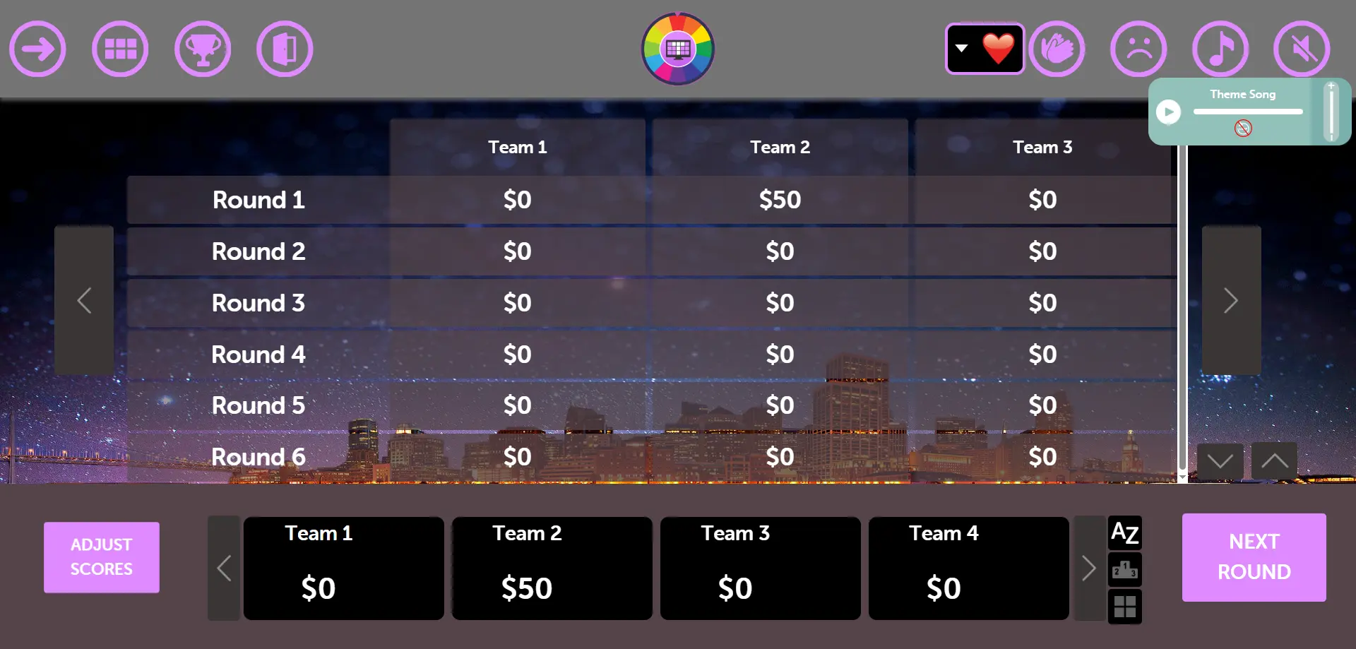 Wheel Basic Mode - Score History Screen