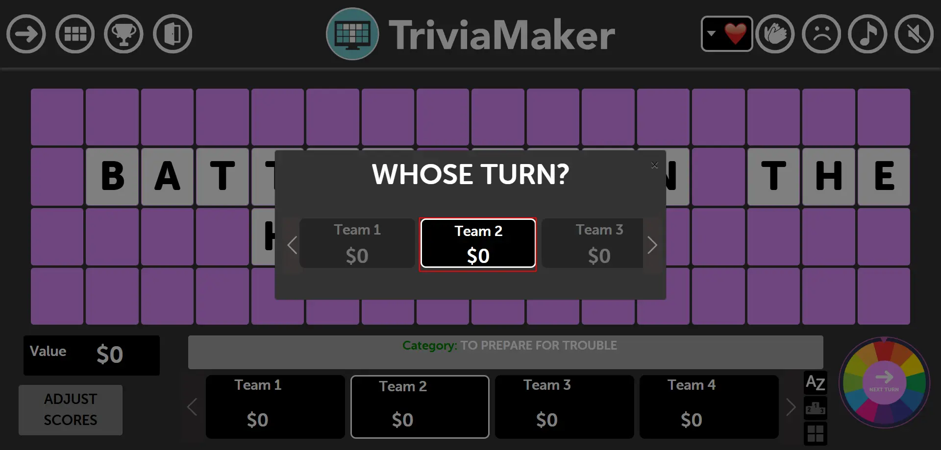 Wheel Controller-Presenter Mode - Team Selection Modal