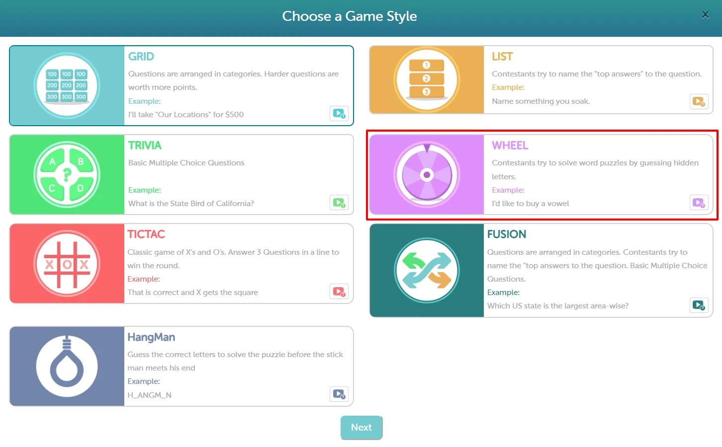Select Wheel from Game Styles
