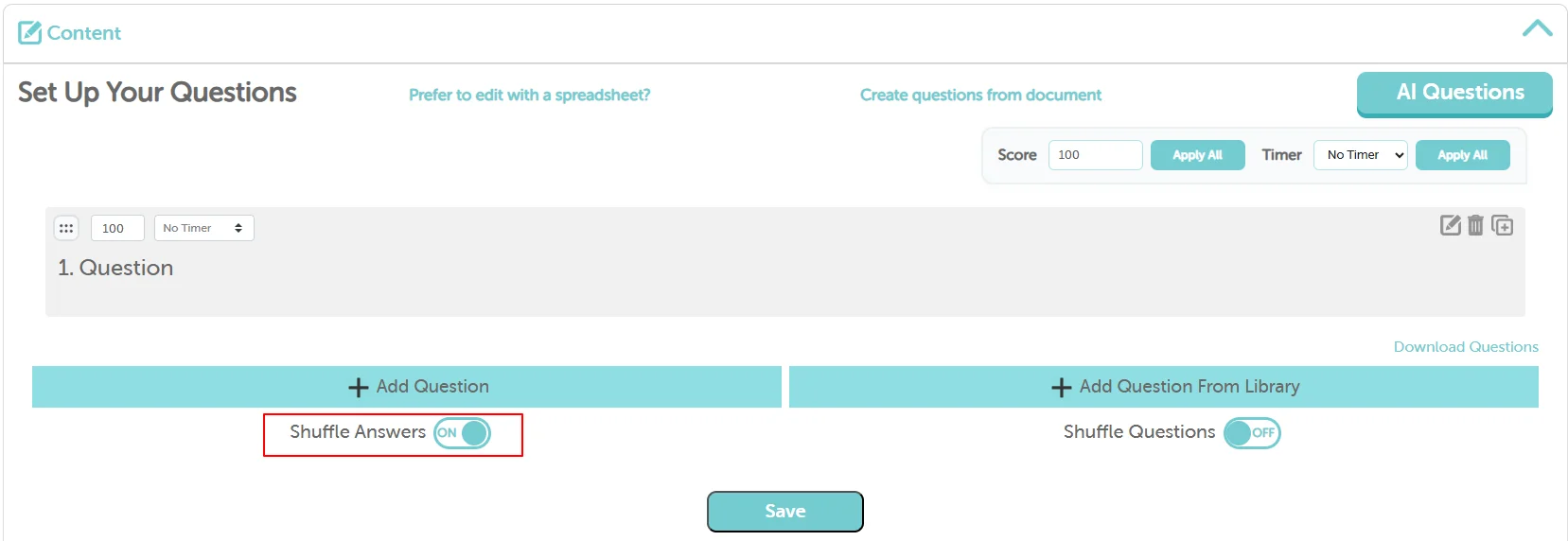 Shuffle Answers Toggle