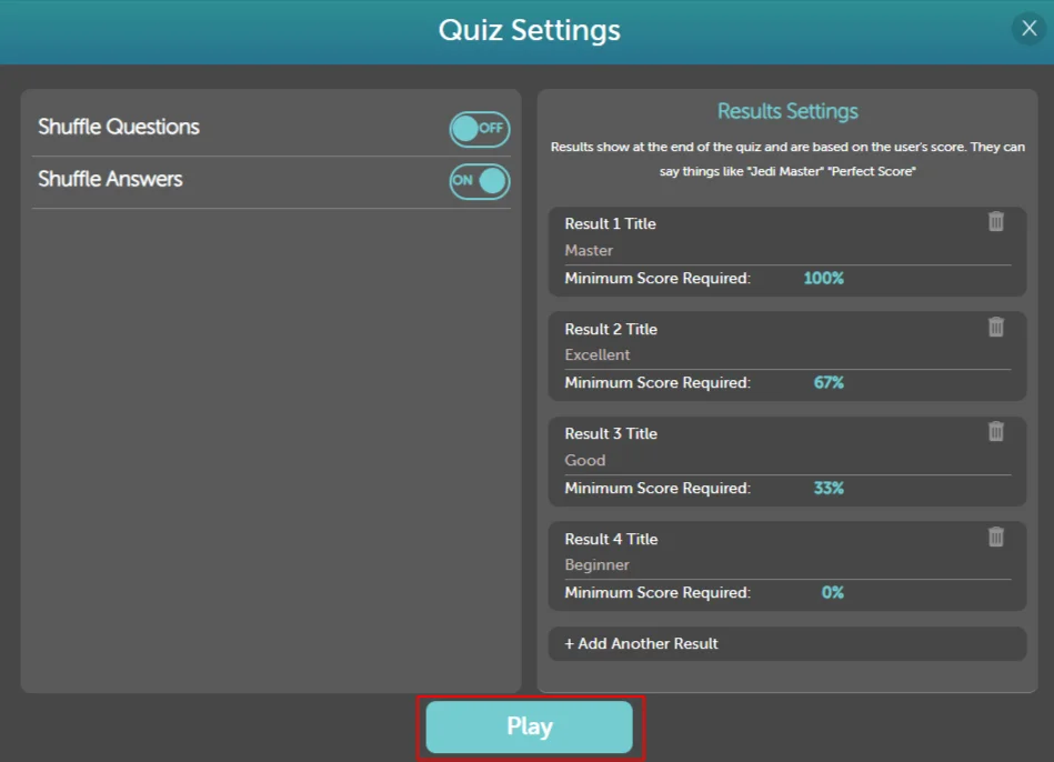Solo Trivia - Quiz Settings