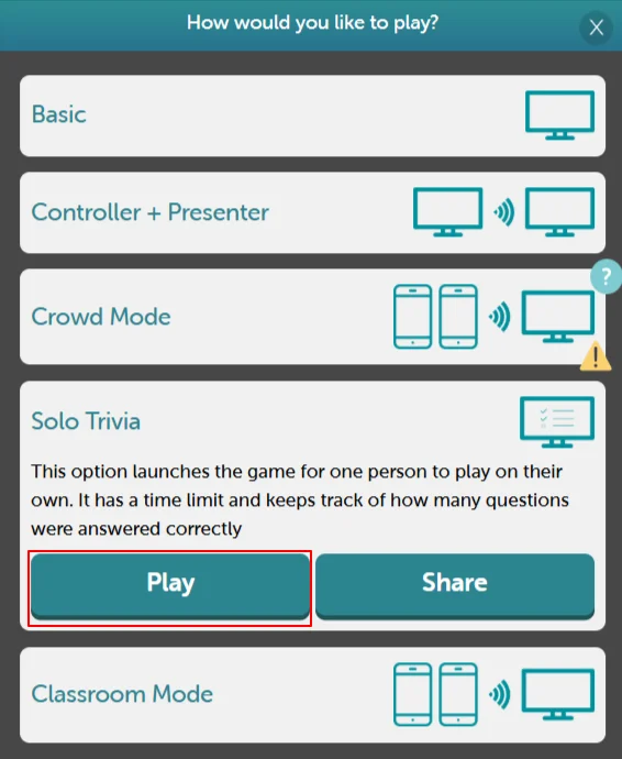 Solo Trivia - Select Mode