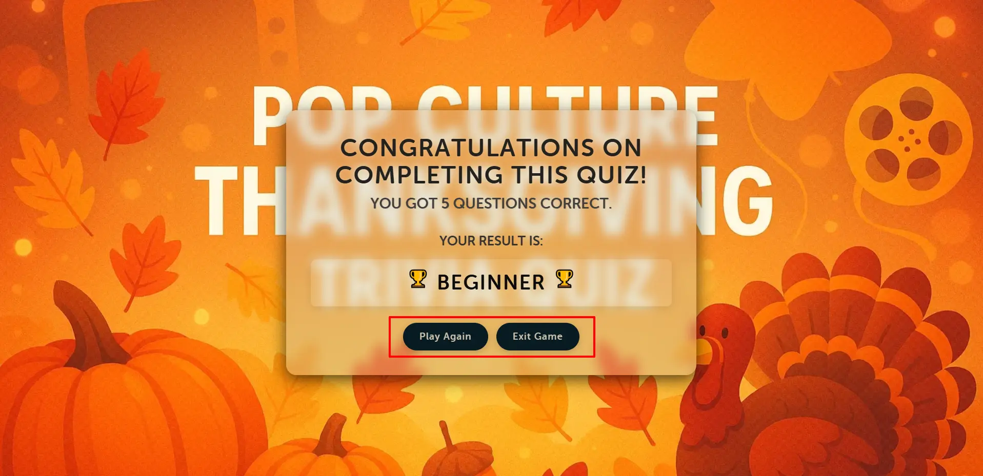 Solo Mode - Winner Screen