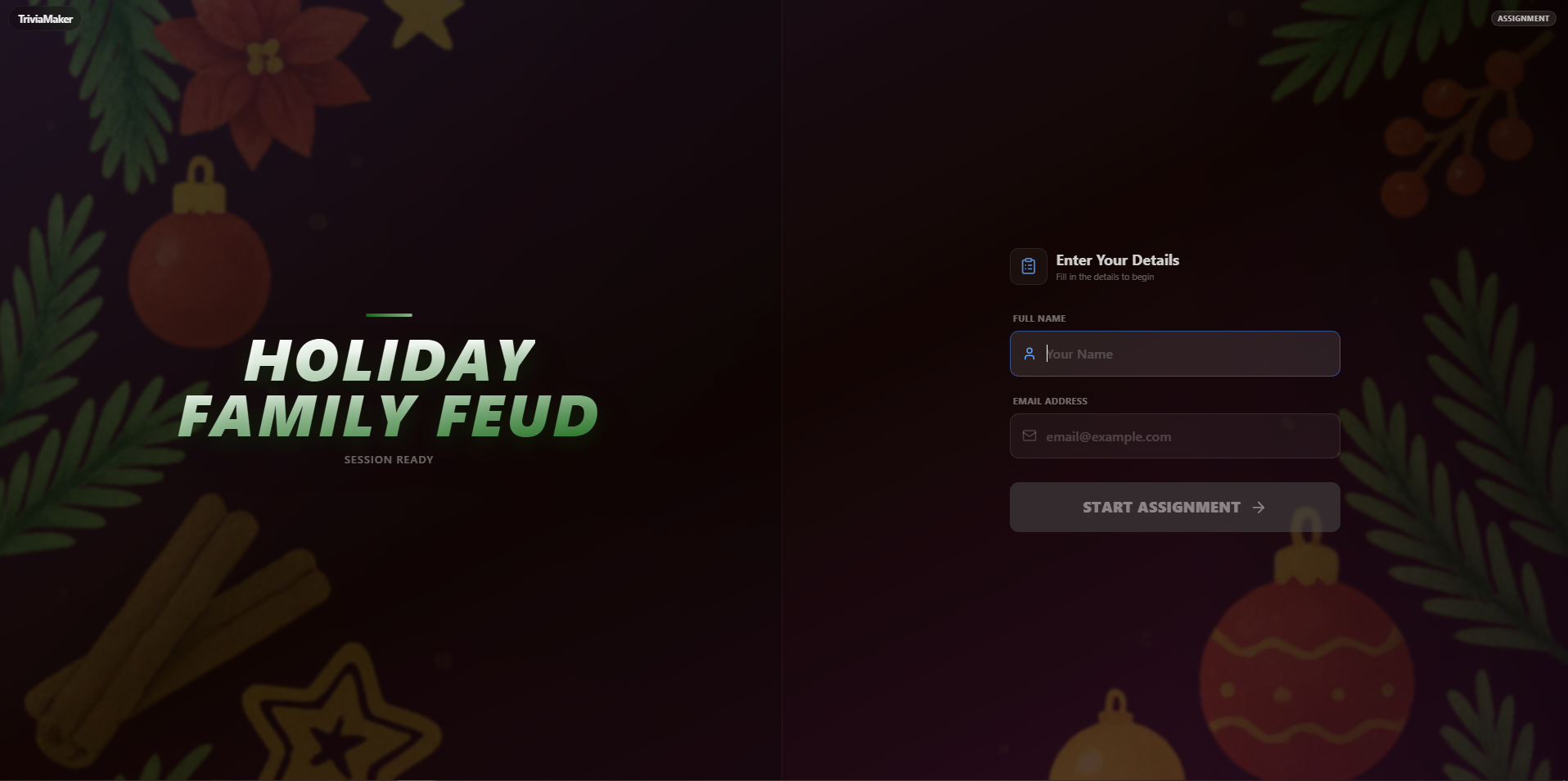 Player Enrollment screen with Name and Email fields
