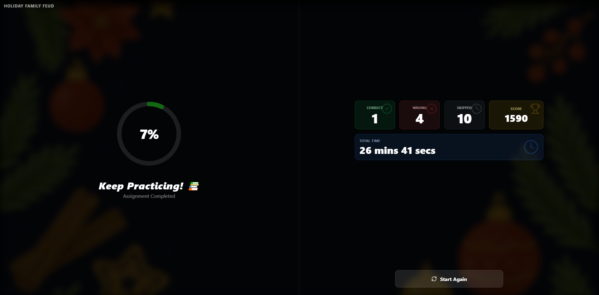 Assignment Results Screen