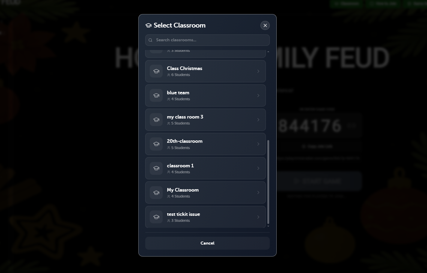 Select Classroom Modal