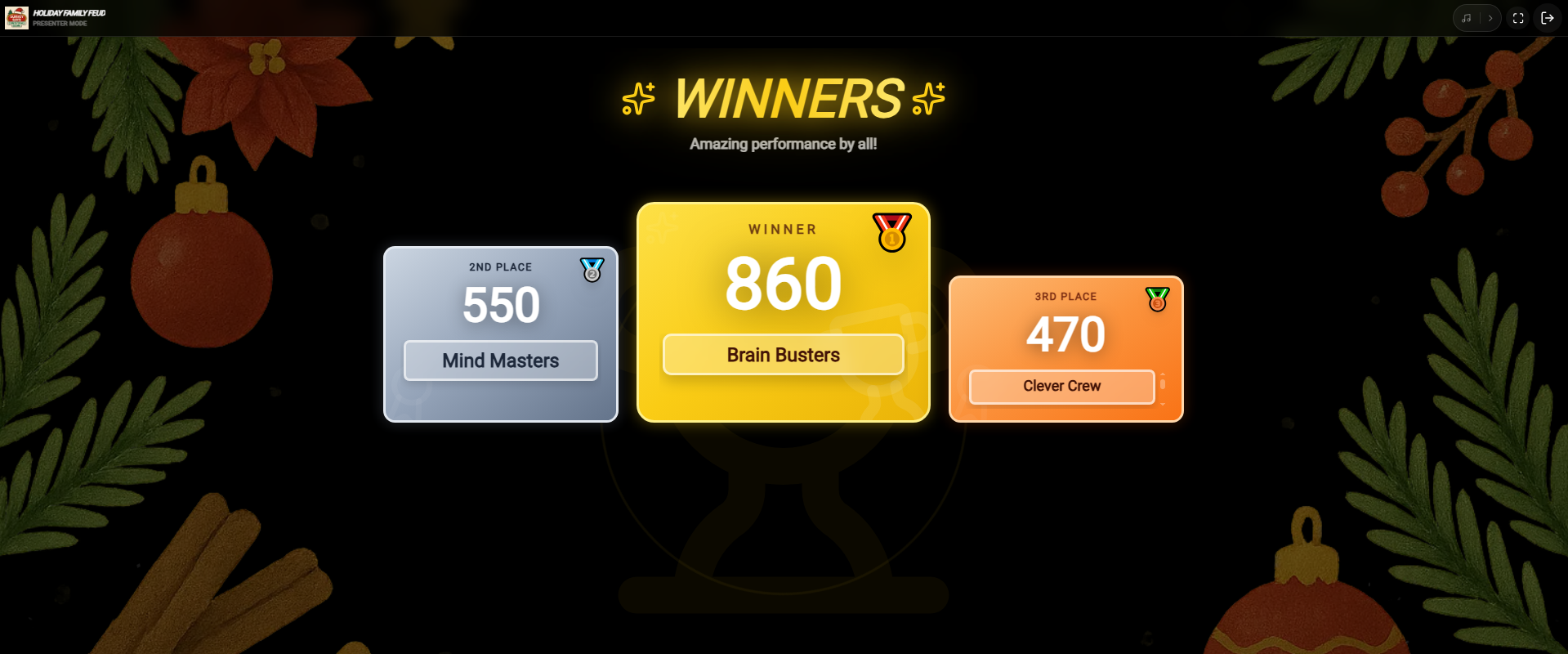 Host Winner Screen