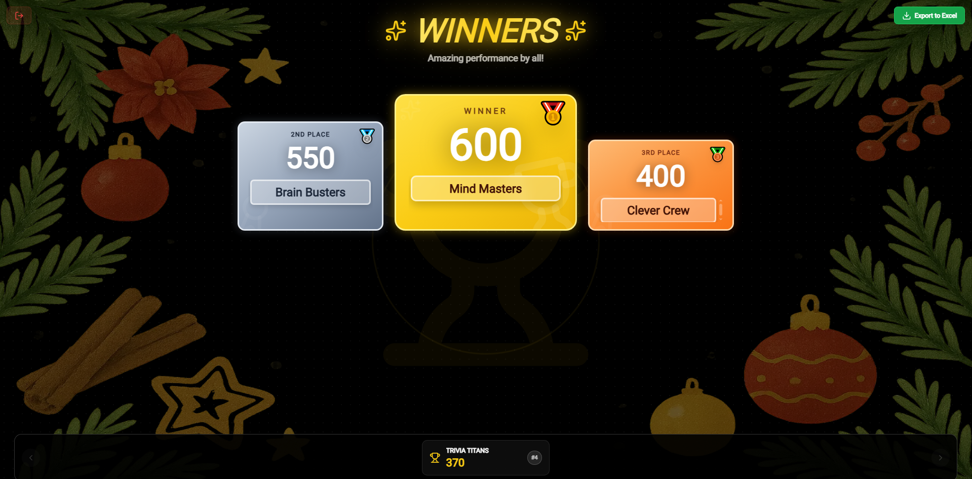 Host Winner Podium Screen