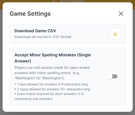 Question Settings Modal Options