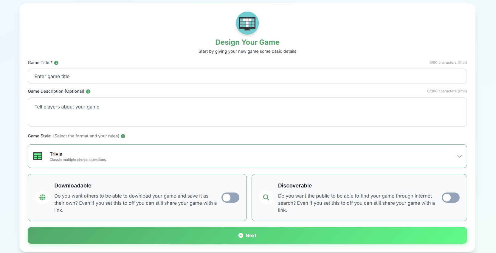 Select Trivia from Game Styles