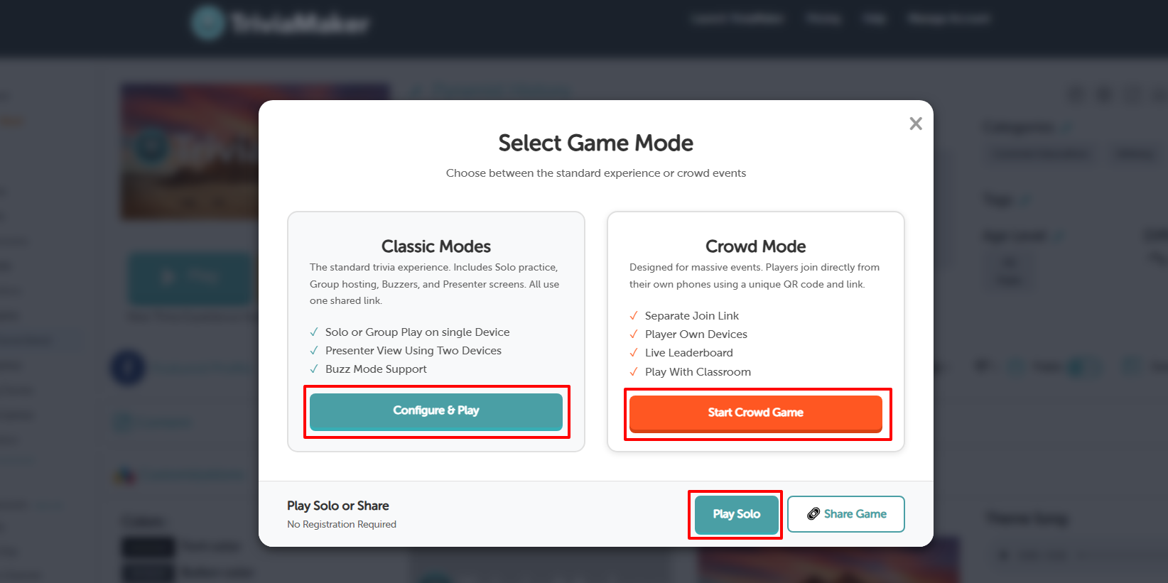 Select Game Mode - Classic and Crowd Modes