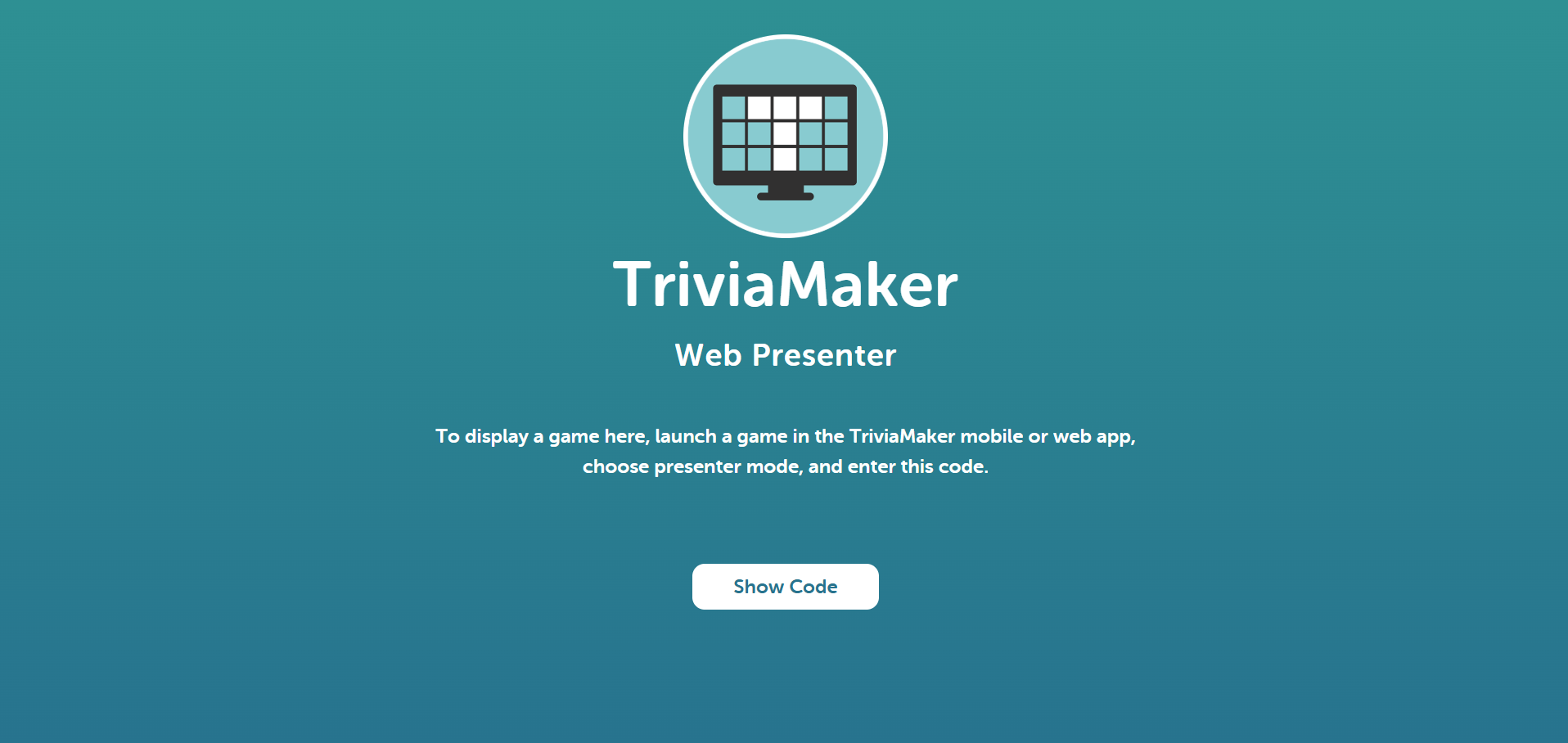 Presenter Screen showing code option