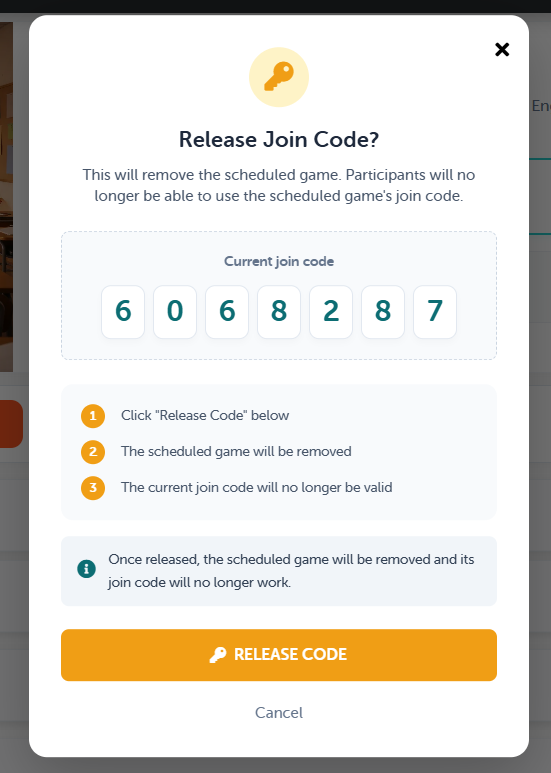 Release Code Confirmation Dialog