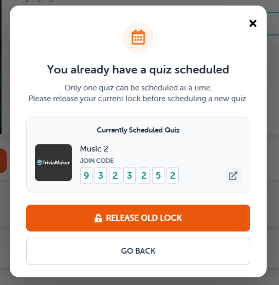 Quiz Already Scheduled Warning Popup