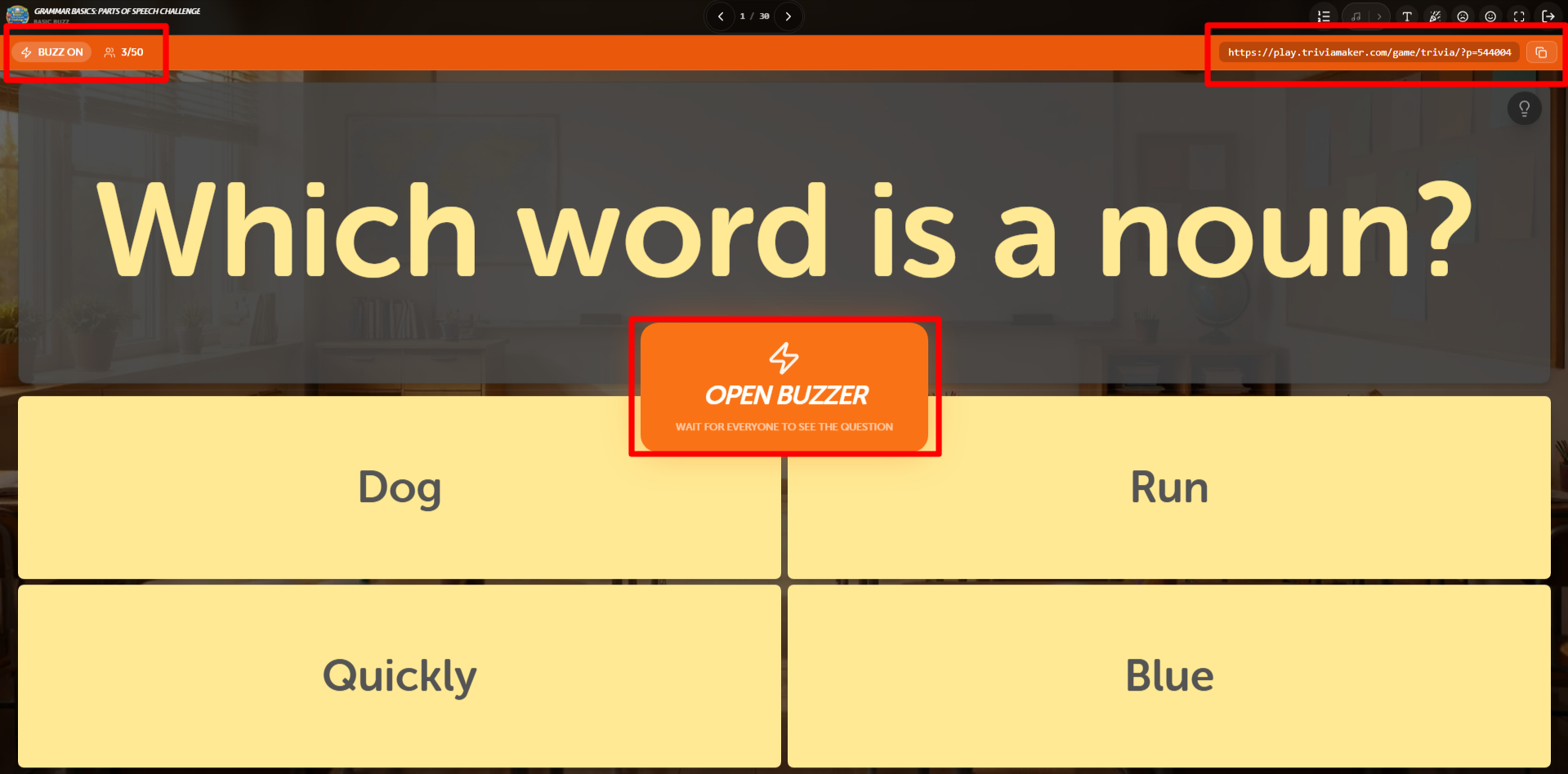 Host Open Buzzer Screen