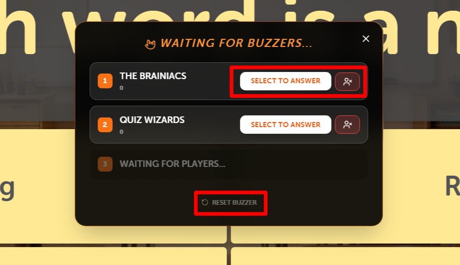 Host Buzzer Active Screen