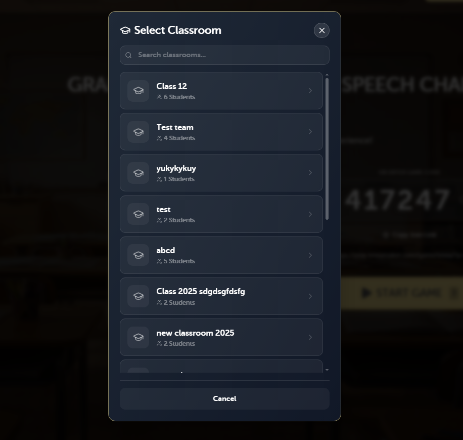 Select Classroom Modal