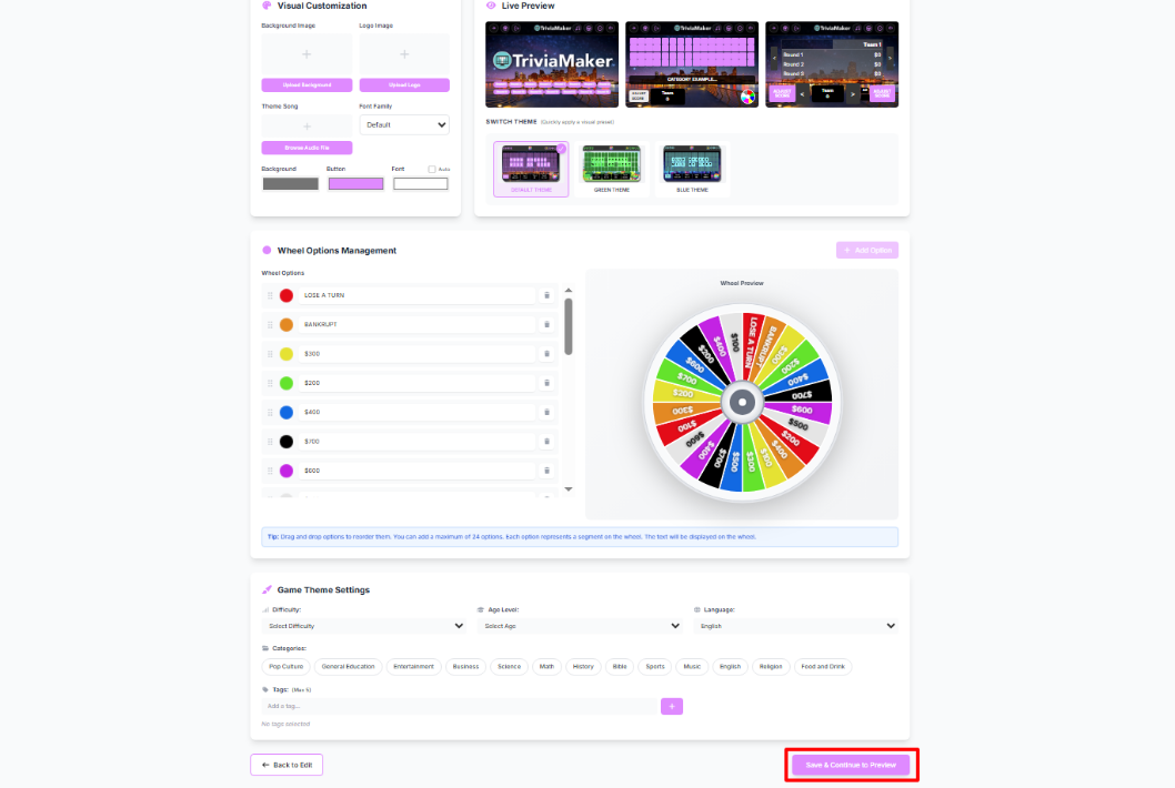 Save and Continue to Preview