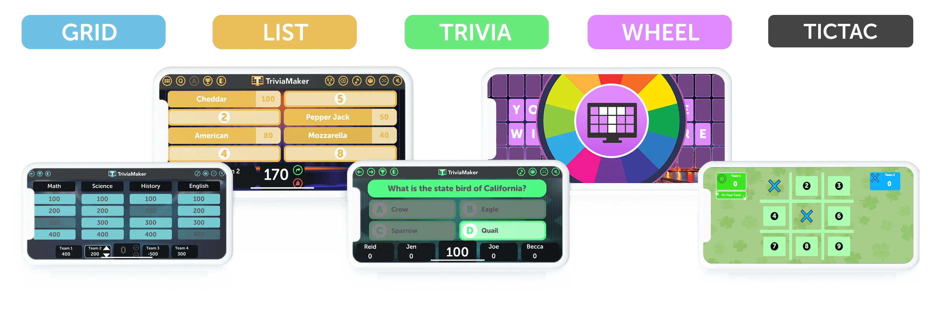 5 Different Trivia game style