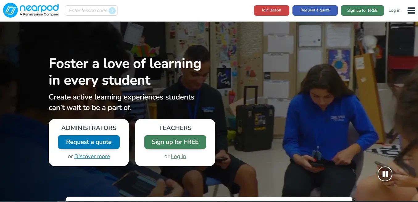 Nearpod homepage