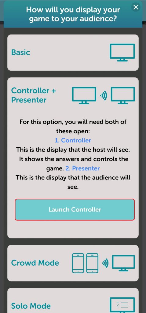 Clicking on launch controller button