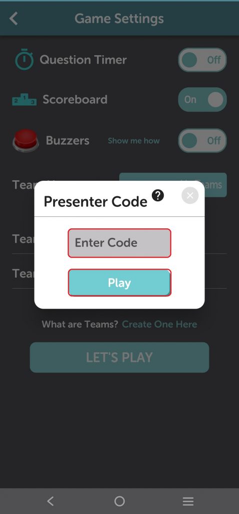 Entering code and clicking on play