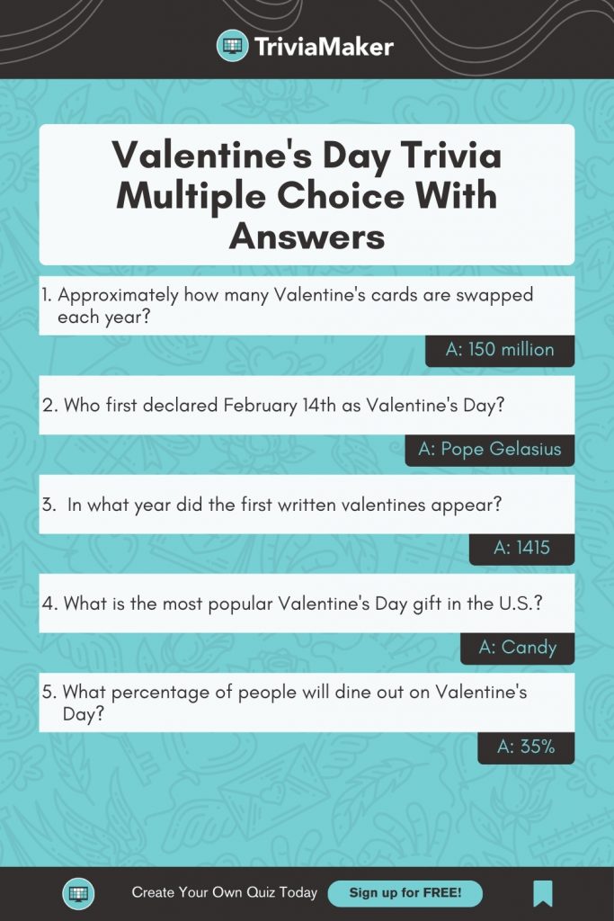 Valentine's Day Trivia Multiple Choice With Answers