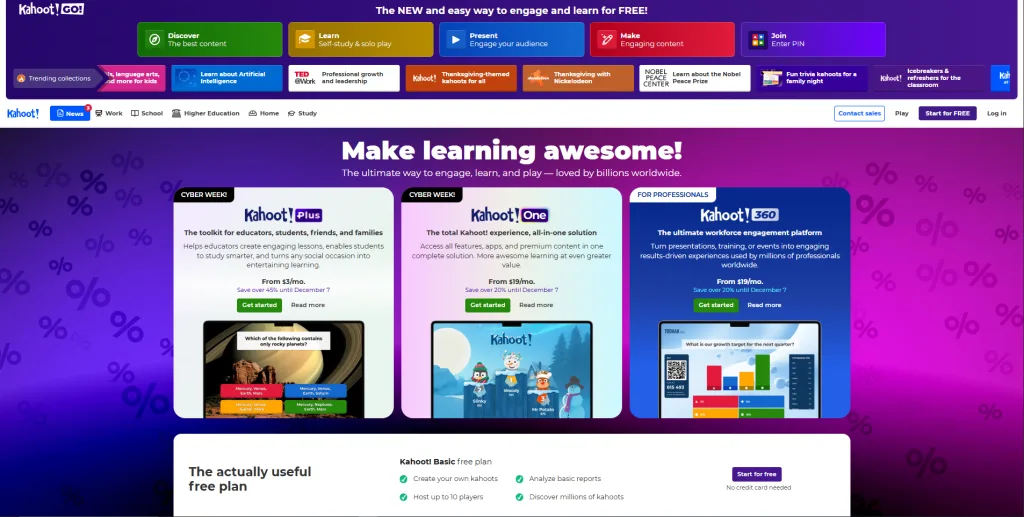 Gamified classroom quiz and learning platform