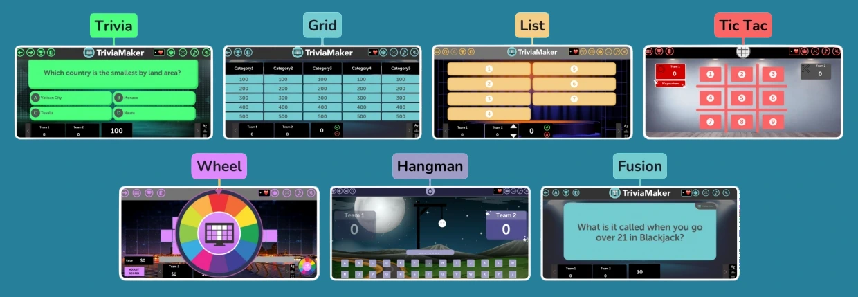 Kahoot-style multiple choice quiz created in TriviaMaker