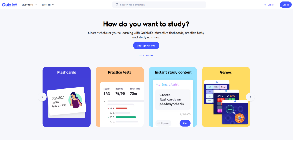 Quizlet flashcard study platform